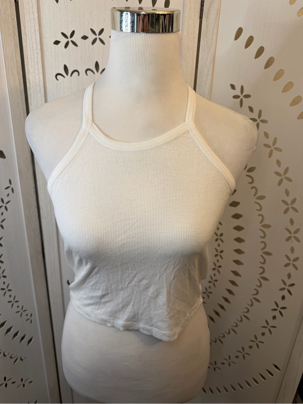NWT White Ribbed Halter Crop Tank